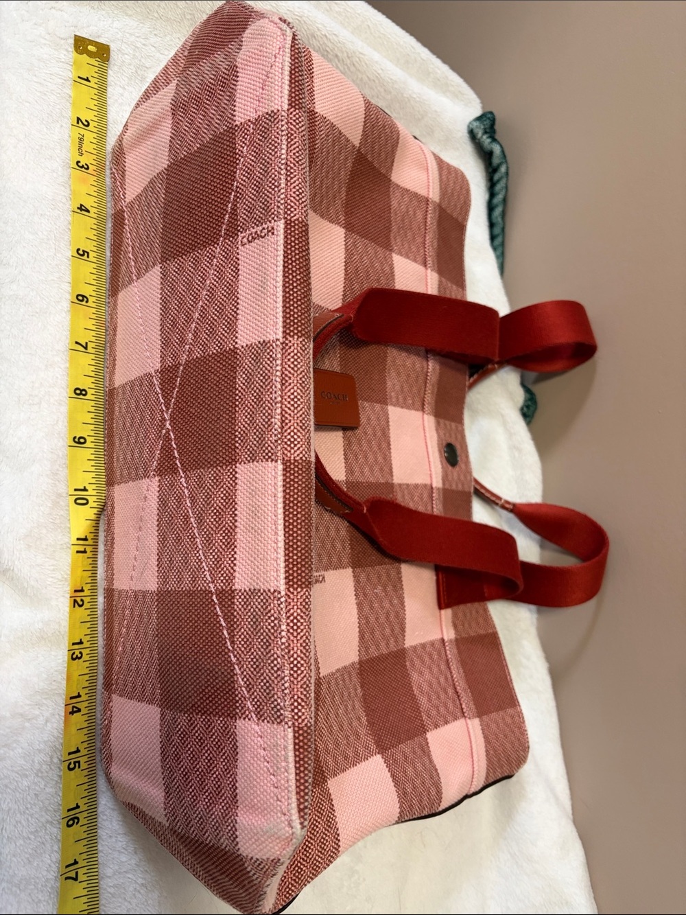 Coach Red and Pink Checkered Tote - Picture 7 of 13